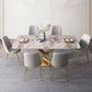 Mesa de comedor rectangular moderna, mesa superior de piedra gris brillante para el hogar