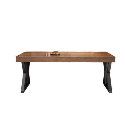 Tavolo da pranzo industriale rettangolare con piano in legno marrone scuro e base in metallo