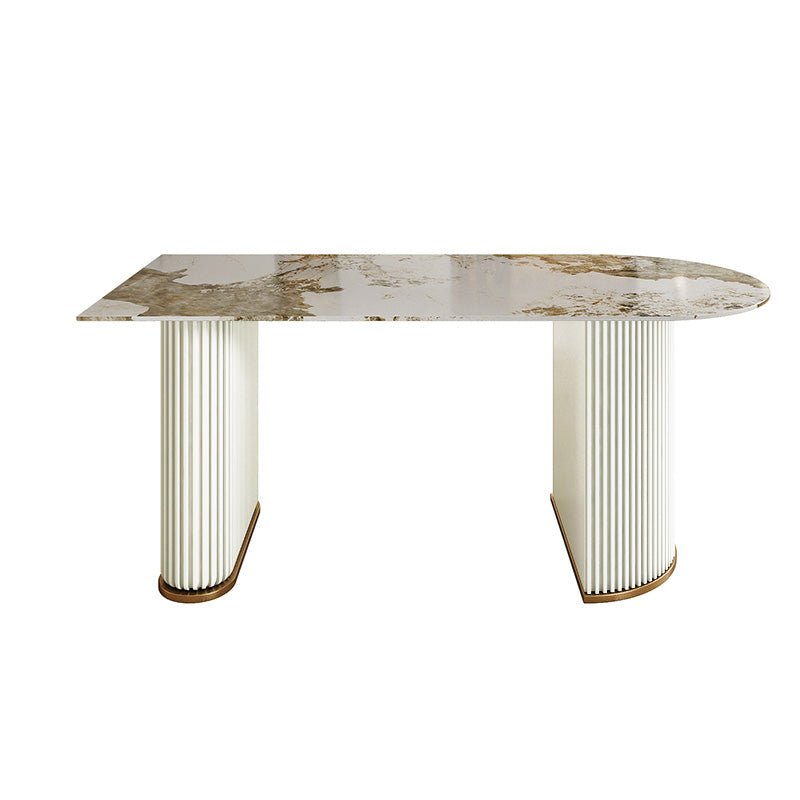 Table de salle à manger en pierre de forme libre, double guéridon en fer blanc