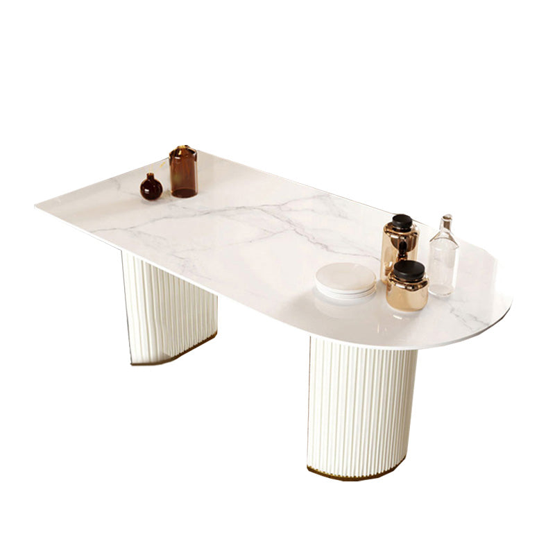 Table de salle à manger en pierre de forme libre, double guéridon en fer blanc