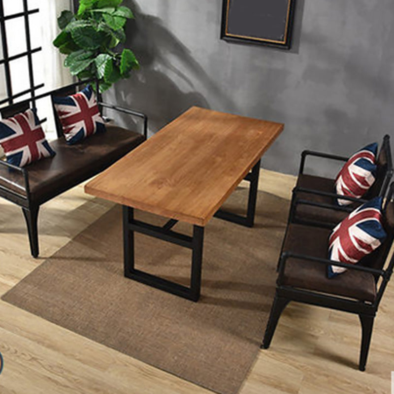 Industrial Solid Wood Top Dining Table Brown Table with Metal Base 63"L x 27.6"W x 29.5"H Without Chairs Clearhalo 'Dining Tables & Seating' 'Dining Tables' 'dining_table' 'furn' 'furn_dining_table' 'Furniture' 'Kitchen & Dining Furniture' 6391274