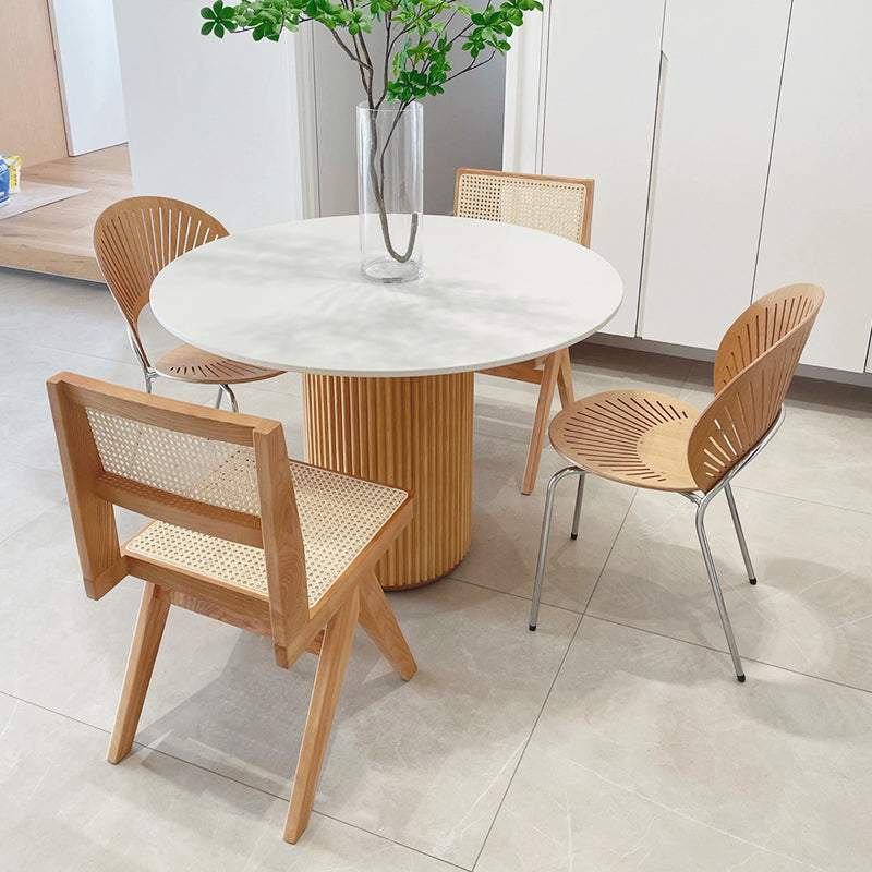 Mesa de comedor de piedra redonda Mesa de comedor moderna con base de pedestal de madera maciza
