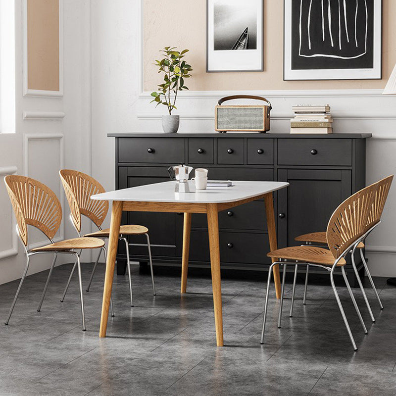 Mesa rectangular moderna de piedra sinterizada con patas de madera para el hogar