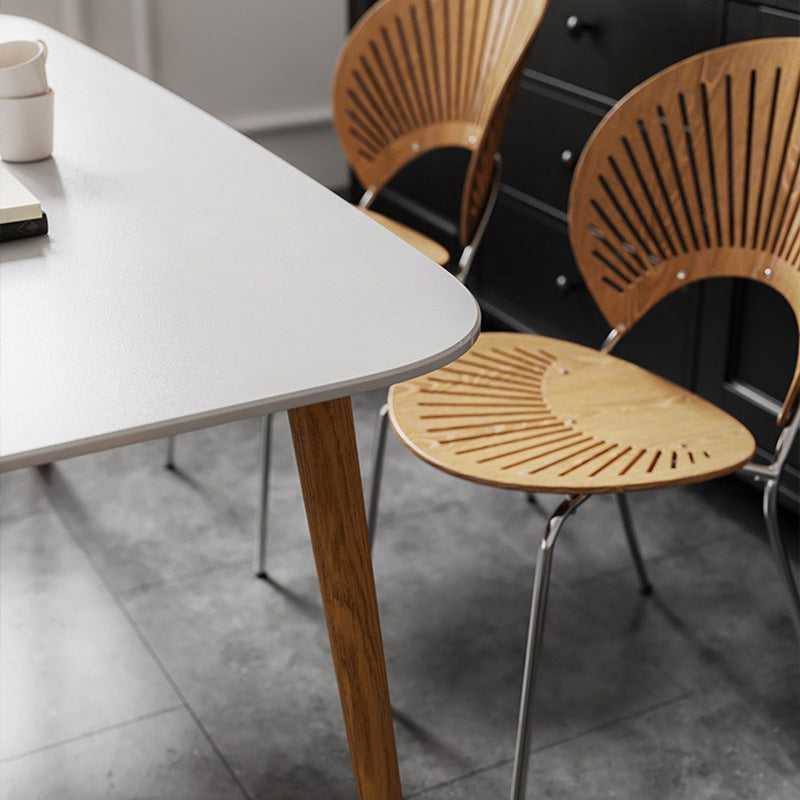 Mesa rectangular moderna de piedra sinterizada con patas de madera para el hogar