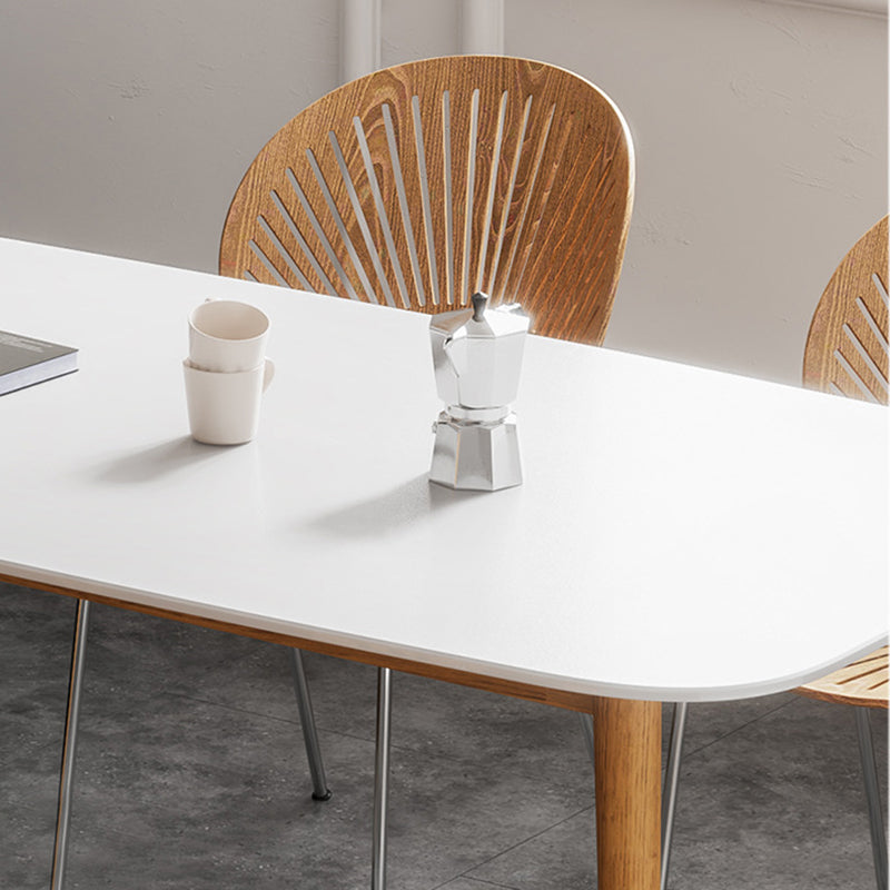 Mesa rectangular moderna de piedra sinterizada con patas de madera para el hogar