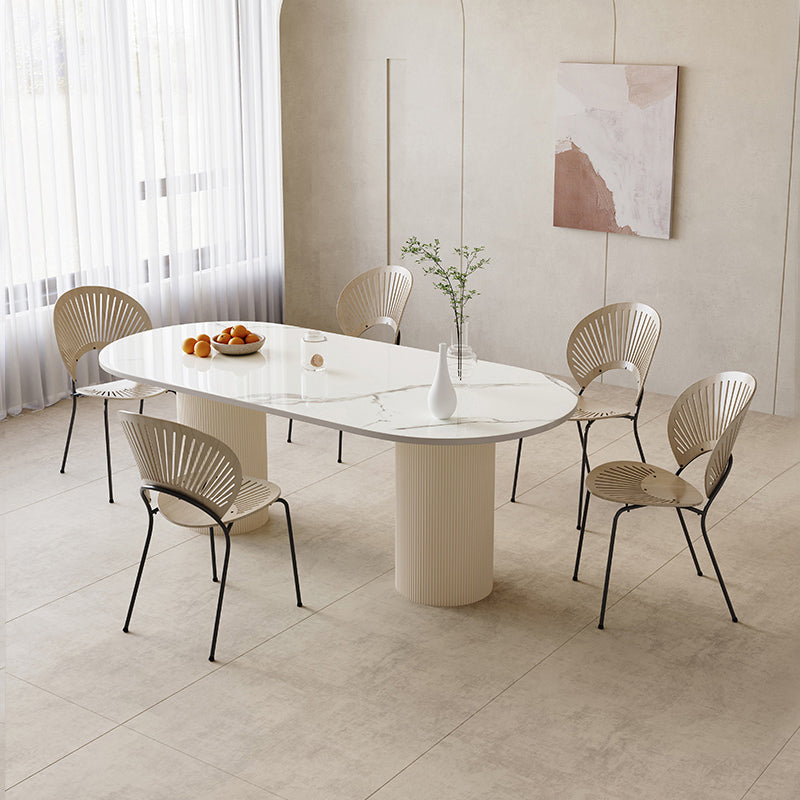 Modern White Dining Table Stone Dining Table for Kitchen Use Oval 70.9"L x 31.5"W x 29.5"H Without Chairs Clearhalo 'Dining Tables & Seating' 'Dining Tables' 'dining_table' 'furn' 'furn_dining_table' 'Furniture' 'Kitchen & Dining Furniture' 6391336
