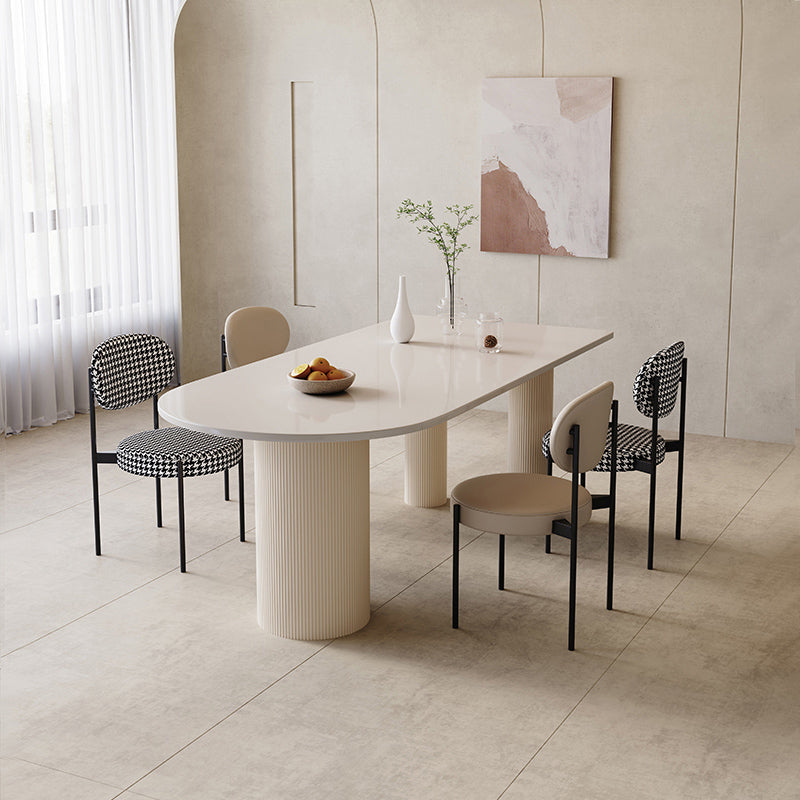 Modern White Dining Table Stone Dining Table for Kitchen Use Free Form 55.1"L x 31.5"W x 29.5"H Without Chairs Clearhalo 'Dining Tables & Seating' 'Dining Tables' 'dining_table' 'furn' 'furn_dining_table' 'Furniture' 'Kitchen & Dining Furniture' 6391337