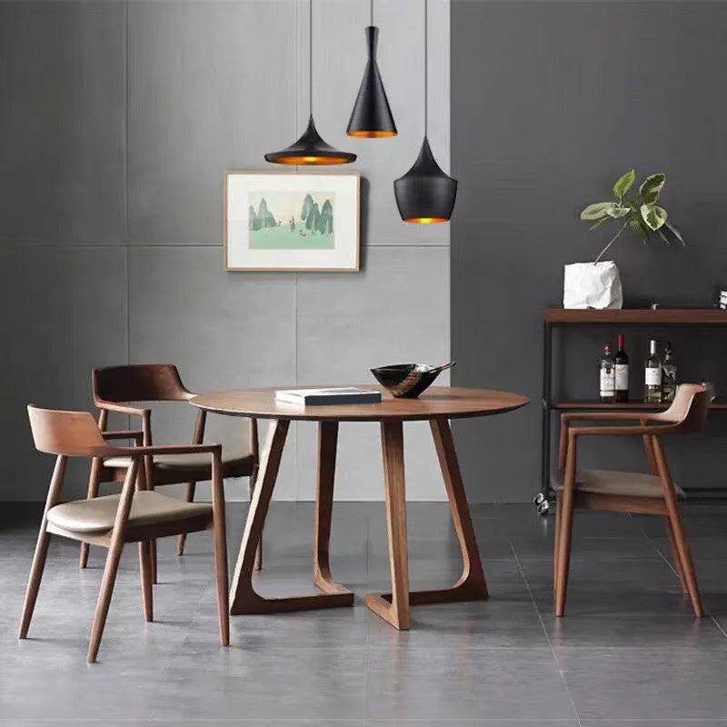 Table à manger ronde à double piédestal Table moderne en bois d'hévéa pour la cuisine