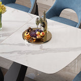 Table de salle à manger moderne en pierre frittée Table rectangulaire avec base en métal