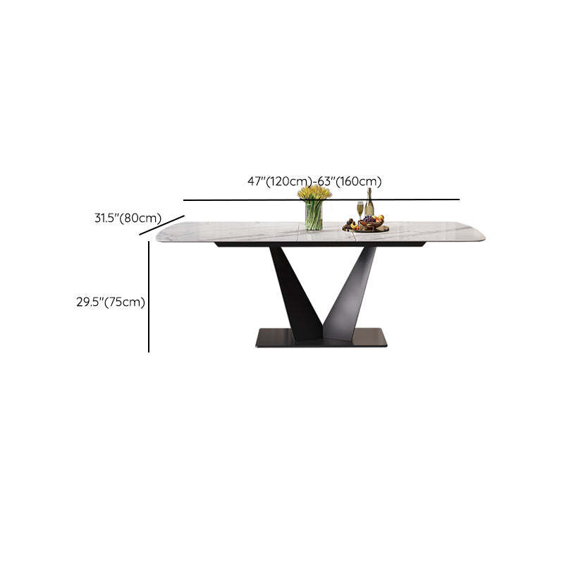 Table de salle à manger moderne en pierre frittée Table rectangulaire avec base en métal