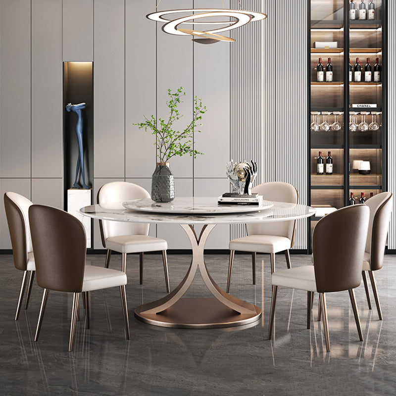 Glam Dining Round Table Sintered Stone Table with Metal Legs for Home Use Clearhalo 'Dining Tables & Seating' 'Dining Tables' 'dining_table' 'furn' 'furn_dining_table' 'Furniture' 'Kitchen & Dining Furniture' 6391390