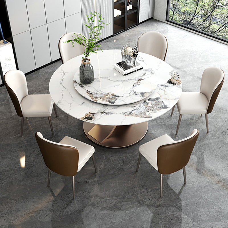 Glam Dining Round Table Sintered Stone Table with Metal Legs for Home Use Clearhalo 'Dining Tables & Seating' 'Dining Tables' 'dining_table' 'furn' 'furn_dining_table' 'Furniture' 'Kitchen & Dining Furniture' 6391391