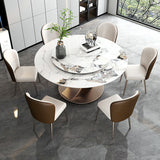Glam Dining Round Table Sintered Stone Table with Metal Legs for Home Use Clearhalo 'Dining Tables & Seating' 'Dining Tables' 'dining_table' 'furn' 'furn_dining_table' 'Furniture' 'Kitchen & Dining Furniture' 6391391