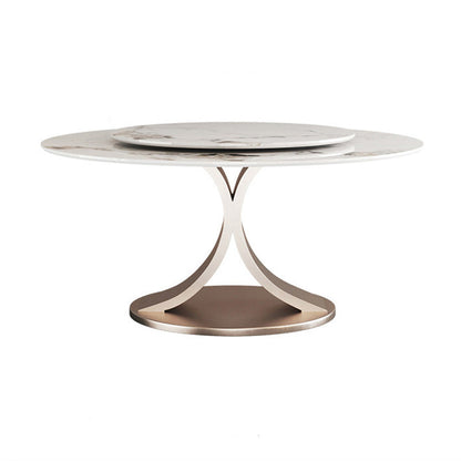 Glam Dining Round Table Sintered Stone Table with Metal Legs for Home Use Without Chairs Clearhalo 'Dining Tables & Seating' 'Dining Tables' 'dining_table' 'furn' 'furn_dining_table' 'Furniture' 'Kitchen & Dining Furniture' 6391394