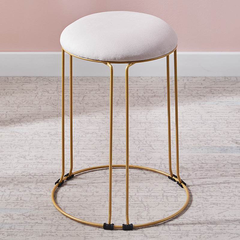 Metal Frame Pouf Plain Round Contemporary Velvet Fade Resistant Ottoman White 1 Piece Clearhalo 'furn' 'furn_ottomans_poufs' 'Furniture' 'Living Room Furniture' 'Ottomans & Poufs' 'ottomans_poufs' 6394043