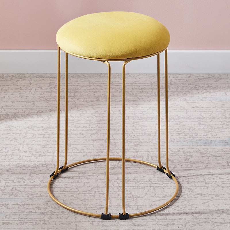 Metal Frame Pouf Plain Round Contemporary Velvet Fade Resistant Ottoman Yellow 1 Piece Clearhalo 'furn' 'furn_ottomans_poufs' 'Furniture' 'Living Room Furniture' 'Ottomans & Poufs' 'ottomans_poufs' 6394047