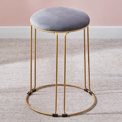 Metal Frame Pouf Plain Round Contemporary Velvet Fade Resistant Ottoman Grey 1 Piece Clearhalo 'furn' 'furn_ottomans_poufs' 'Furniture' 'Living Room Furniture' 'Ottomans & Poufs' 'ottomans_poufs' 6394050