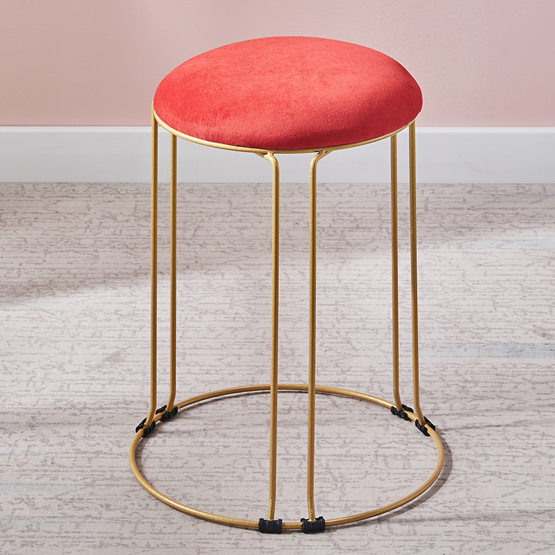 Metal Frame Pouf Plain Round Contemporary Velvet Fade Resistant Ottoman Red 1 Piece Clearhalo 'furn' 'furn_ottomans_poufs' 'Furniture' 'Living Room Furniture' 'Ottomans & Poufs' 'ottomans_poufs' 6394052