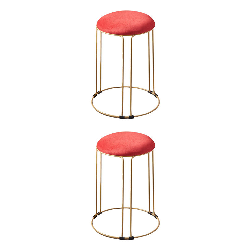 Metal Frame Pouf Plain Round Contemporary Velvet Fade Resistant Ottoman Red 2 Piece Set Clearhalo 'furn' 'furn_ottomans_poufs' 'Furniture' 'Living Room Furniture' 'Ottomans & Poufs' 'ottomans_poufs' 6394055