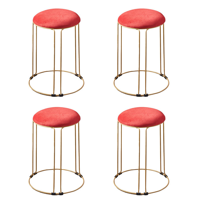 Metal Frame Pouf Plain Round Contemporary Velvet Fade Resistant Ottoman Red 4 Piece Set Clearhalo 'furn' 'furn_ottomans_poufs' 'Furniture' 'Living Room Furniture' 'Ottomans & Poufs' 'ottomans_poufs' 6394057