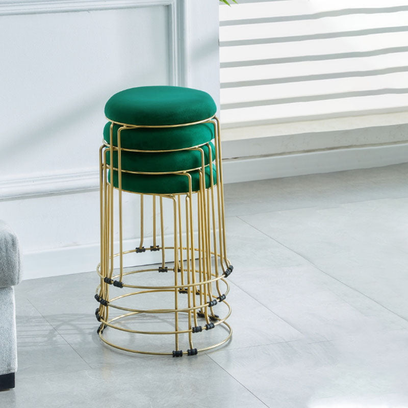 Metal Frame Pouf Plain Round Contemporary Velvet Fade Resistant Ottoman Clearhalo 'furn' 'furn_ottomans_poufs' 'Furniture' 'Living Room Furniture' 'Ottomans & Poufs' 'ottomans_poufs' 6394061