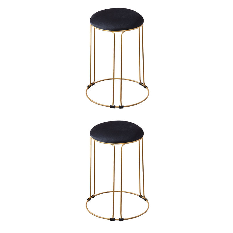 Metal Frame Pouf Plain Round Contemporary Velvet Fade Resistant Ottoman Black 2 Piece Set Clearhalo 'furn' 'furn_ottomans_poufs' 'Furniture' 'Living Room Furniture' 'Ottomans & Poufs' 'ottomans_poufs' 6394063