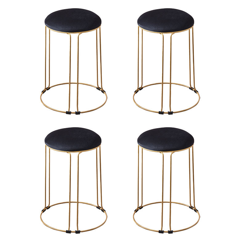 Metal Frame Pouf Plain Round Contemporary Velvet Fade Resistant Ottoman Black 4 Piece Set Clearhalo 'furn' 'furn_ottomans_poufs' 'Furniture' 'Living Room Furniture' 'Ottomans & Poufs' 'ottomans_poufs' 6394064