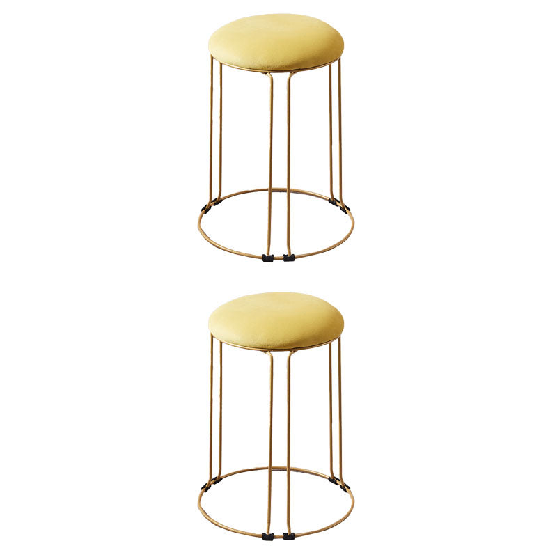 Metal Frame Pouf Plain Round Contemporary Velvet Fade Resistant Ottoman Yellow 2 Piece Set Clearhalo 'furn' 'furn_ottomans_poufs' 'Furniture' 'Living Room Furniture' 'Ottomans & Poufs' 'ottomans_poufs' 6394067