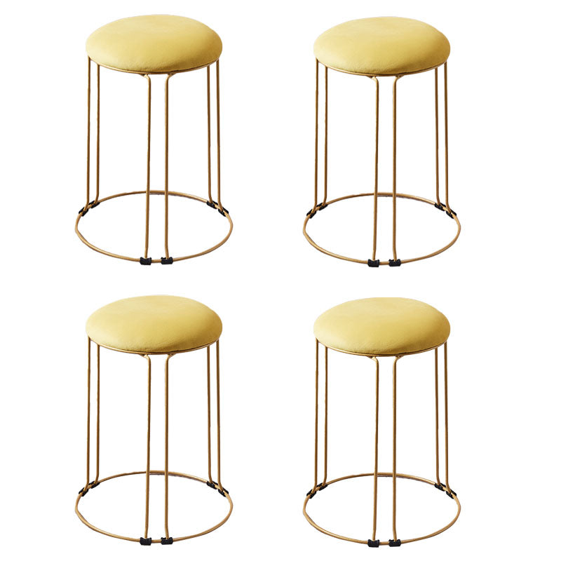 Metal Frame Pouf Plain Round Contemporary Velvet Fade Resistant Ottoman Yellow 4 Piece Set Clearhalo 'furn' 'furn_ottomans_poufs' 'Furniture' 'Living Room Furniture' 'Ottomans & Poufs' 'ottomans_poufs' 6394068