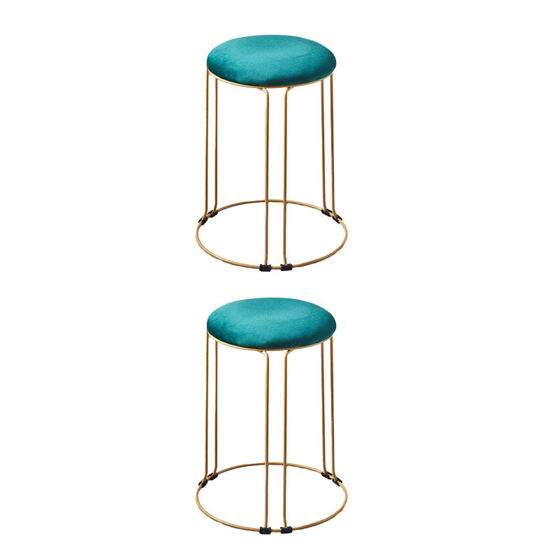 Metal Frame Pouf Plain Round Contemporary Velvet Fade Resistant Ottoman Green 2 Piece Set Clearhalo 'furn' 'furn_ottomans_poufs' 'Furniture' 'Living Room Furniture' 'Ottomans & Poufs' 'ottomans_poufs' 6394073