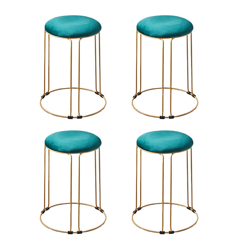 Metal Frame Pouf Plain Round Contemporary Velvet Fade Resistant Ottoman Green 4 Piece Set Clearhalo 'furn' 'furn_ottomans_poufs' 'Furniture' 'Living Room Furniture' 'Ottomans & Poufs' 'ottomans_poufs' 6394074