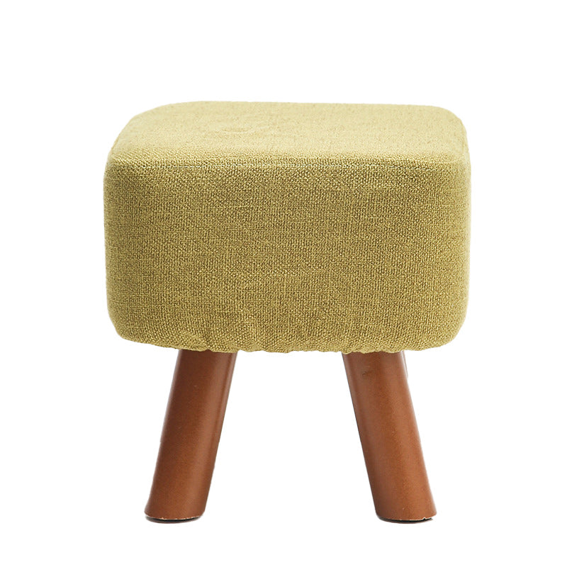 Square Pouf Stool Pure Color Cotton Linen Upholstered Wood Frame Pouf Ottoman 12"L x 12"W x 13"H Green 1 Piece Clearhalo 'furn' 'furn_ottomans_poufs' 'Furniture' 'Living Room Furniture' 'Ottomans & Poufs' 'ottomans_poufs' 6394181