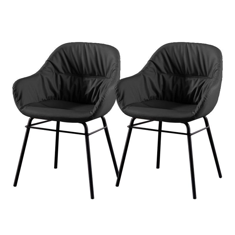 Modern Style Parsons Arm Chair Leather Upholstered Indoor Dining Chair Black 2 Piece Set Clearhalo 'Dining Chairs' 'Dining Tables & Seating' 'dining_chair' 'furn' 'furn_dining_chair' 'Furniture' 'Kitchen & Dining Furniture' 6394359