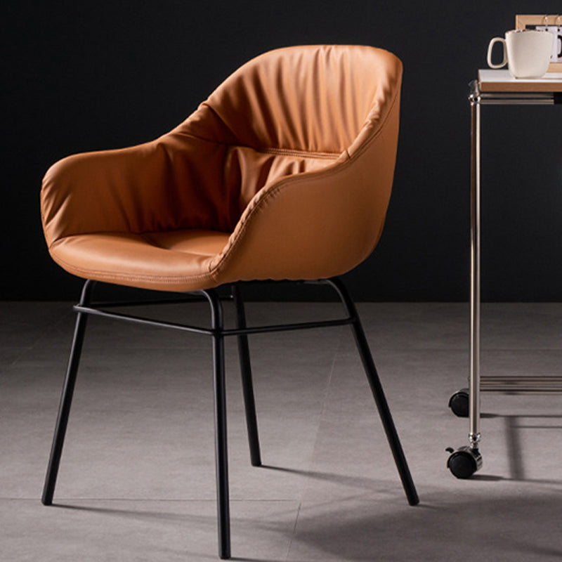 Modern Style Parsons Arm Chair Leather Upholstered Indoor Dining Chair Brown 1 Piece Clearhalo 'Dining Chairs' 'Dining Tables & Seating' 'dining_chair' 'furn' 'furn_dining_chair' 'Furniture' 'Kitchen & Dining Furniture' 6394361