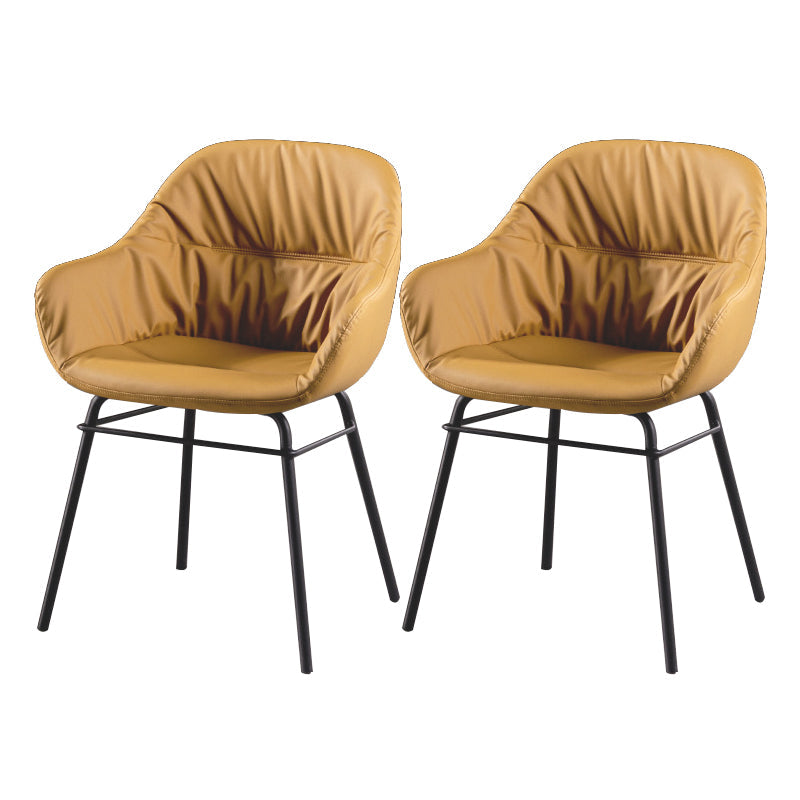 Modern Style Parsons Arm Chair Leather Upholstered Indoor Dining Chair Yellow 2 Piece Set Clearhalo 'Dining Chairs' 'Dining Tables & Seating' 'dining_chair' 'furn' 'furn_dining_chair' 'Furniture' 'Kitchen & Dining Furniture' 6394383
