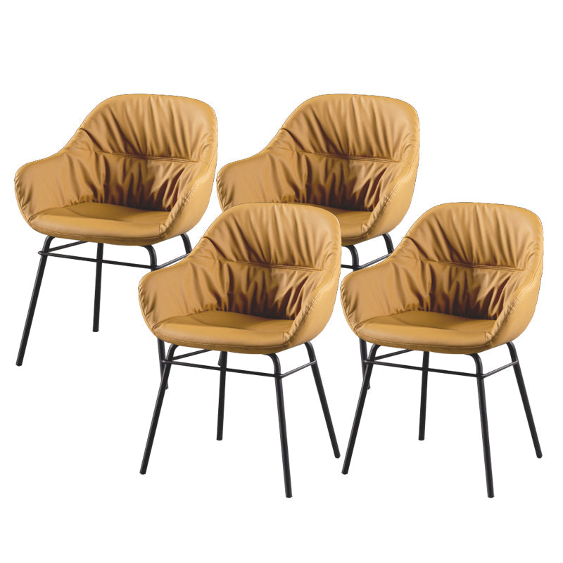 Modern Style Parsons Arm Chair Leather Upholstered Indoor Dining Chair Yellow 4 Piece Set Clearhalo 'Dining Chairs' 'Dining Tables & Seating' 'dining_chair' 'furn' 'furn_dining_chair' 'Furniture' 'Kitchen & Dining Furniture' 6394384