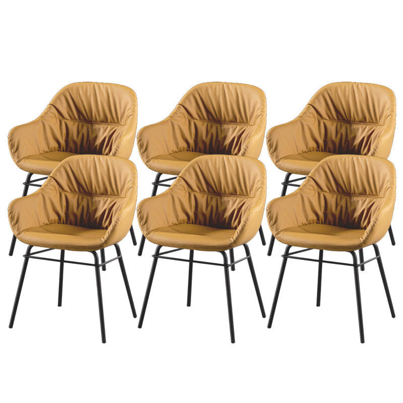 Modern Style Parsons Arm Chair Leather Upholstered Indoor Dining Chair Yellow 6 Piece Set Clearhalo 'Dining Chairs' 'Dining Tables & Seating' 'dining_chair' 'furn' 'furn_dining_chair' 'Furniture' 'Kitchen & Dining Furniture' 6394385