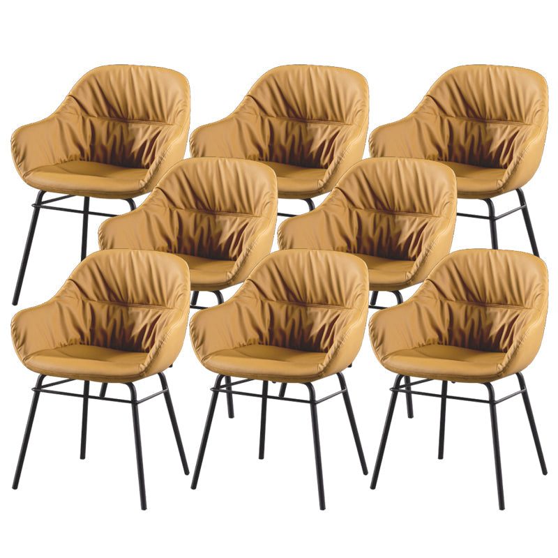Modern Style Parsons Arm Chair Leather Upholstered Indoor Dining Chair Yellow 8 Piece Set Clearhalo 'Dining Chairs' 'Dining Tables & Seating' 'dining_chair' 'furn' 'furn_dining_chair' 'Furniture' 'Kitchen & Dining Furniture' 6394386