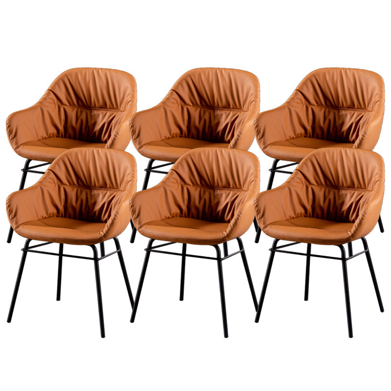 Modern Style Parsons Arm Chair Leather Upholstered Indoor Dining Chair Brown 6 Piece Set Clearhalo 'Dining Chairs' 'Dining Tables & Seating' 'dining_chair' 'furn' 'furn_dining_chair' 'Furniture' 'Kitchen & Dining Furniture' 6394389