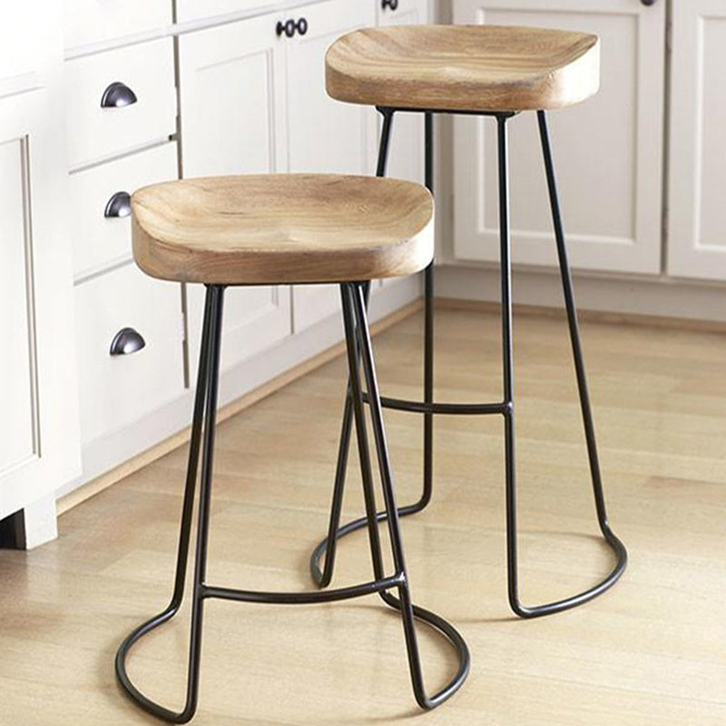 Contemporary Style Counter Stool Solid Wood Saddle Seat Bar Stool with Metal Base Clearhalo 'Bar Furniture' 'Bar Stools' 'bar_stools' 'furn' 'furn_bar_stools' 'Furniture' 'Kitchen & Dining Furniture' 6394673