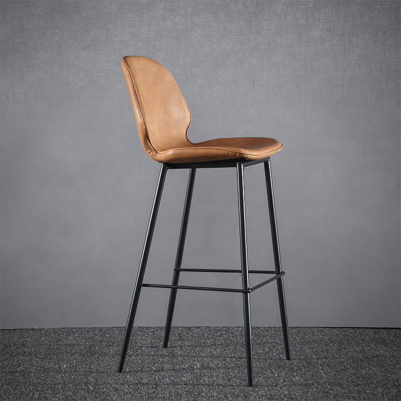 Modern Faux Leather Counter Stool Low Back Indoor Stool with Black Frame Brown 1 Piece Clearhalo 'Bar Furniture' 'Bar Stools' 'bar_stools' 'furn' 'furn_bar_stools' 'Furniture' 'Kitchen & Dining Furniture' 6394718