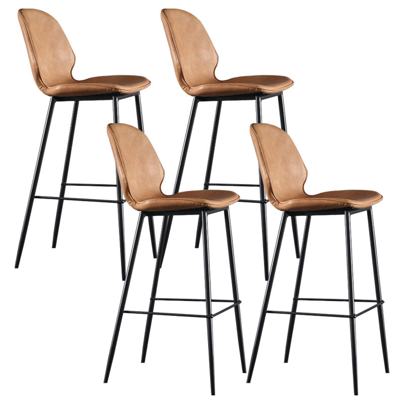 Modern Faux Leather Counter Stool Low Back Indoor Stool with Black Frame Brown 4 Piece Set Clearhalo 'Bar Furniture' 'Bar Stools' 'bar_stools' 'furn' 'furn_bar_stools' 'Furniture' 'Kitchen & Dining Furniture' 6394720