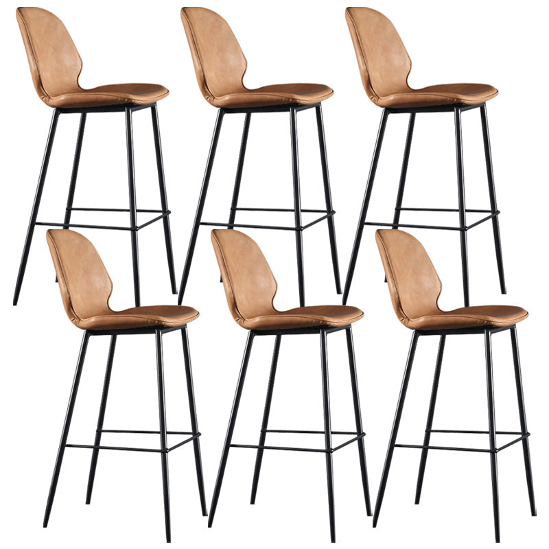 Modern Faux Leather Counter Stool Low Back Indoor Stool with Black Frame Brown 6 Piece Set Clearhalo 'Bar Furniture' 'Bar Stools' 'bar_stools' 'furn' 'furn_bar_stools' 'Furniture' 'Kitchen & Dining Furniture' 6394721
