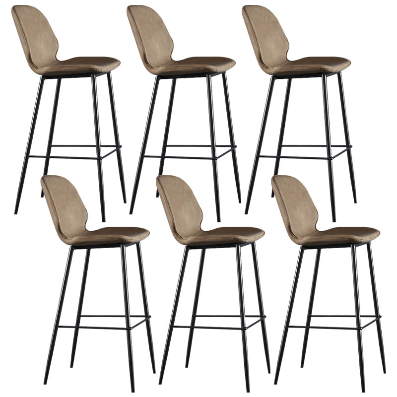 Modern Faux Leather Counter Stool Low Back Indoor Stool with Black Frame Light Brown 6 Piece Set Clearhalo 'Bar Furniture' 'Bar Stools' 'bar_stools' 'furn' 'furn_bar_stools' 'Furniture' 'Kitchen & Dining Furniture' 6394741