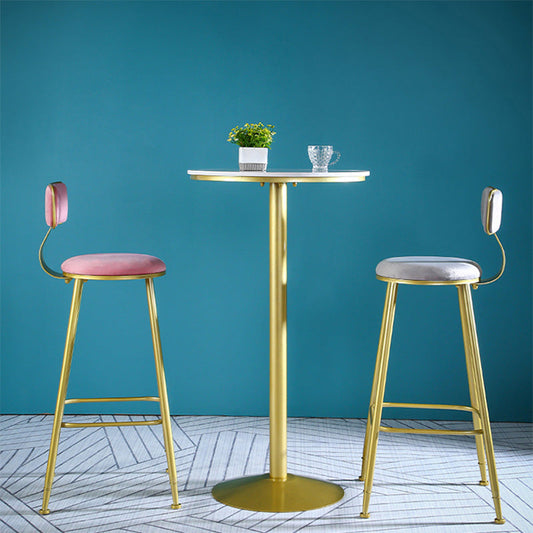 Sgabello da barra rotonda in velluto in stile glam con cornice dorata