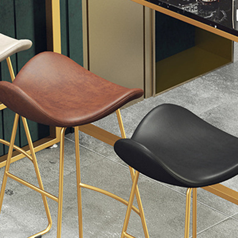 Glam Style Faux Leather Barstool Saddle Seat Bar Stool for Living Room