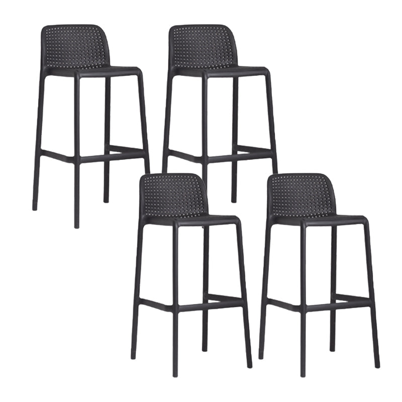 Industrial Plastic Low Back Bar Stool Armless Stackable Bar Stool Black 4 Piece Set Clearhalo 'Bar Furniture' 'Bar Stools' 'bar_stools' 'furn' 'furn_bar_stools' 'Furniture' 'Kitchen & Dining Furniture' 6394926