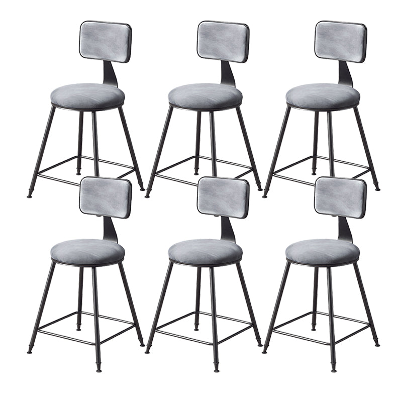 Contemporary Style Barstool Round Low Back Bar Stool with Black Frame Grey 6 Piece Set Short Stool(18"H) Clearhalo 'Bar Furniture' 'Bar Stools' 'bar_stools' 'furn' 'furn_bar_stools' 'Furniture' 'Kitchen & Dining Furniture' 6394960