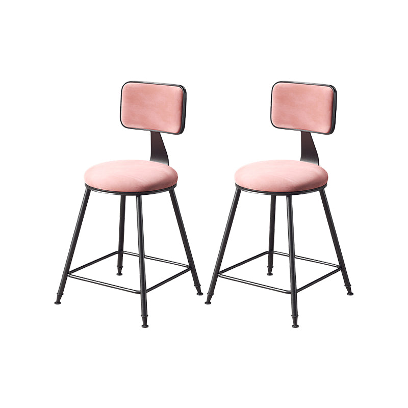 Contemporary Style Barstool Round Low Back Bar Stool with Black Frame Pink 2 Piece Set Short Stool(18"H) Clearhalo 'Bar Furniture' 'Bar Stools' 'bar_stools' 'furn' 'furn_bar_stools' 'Furniture' 'Kitchen & Dining Furniture' 6394963