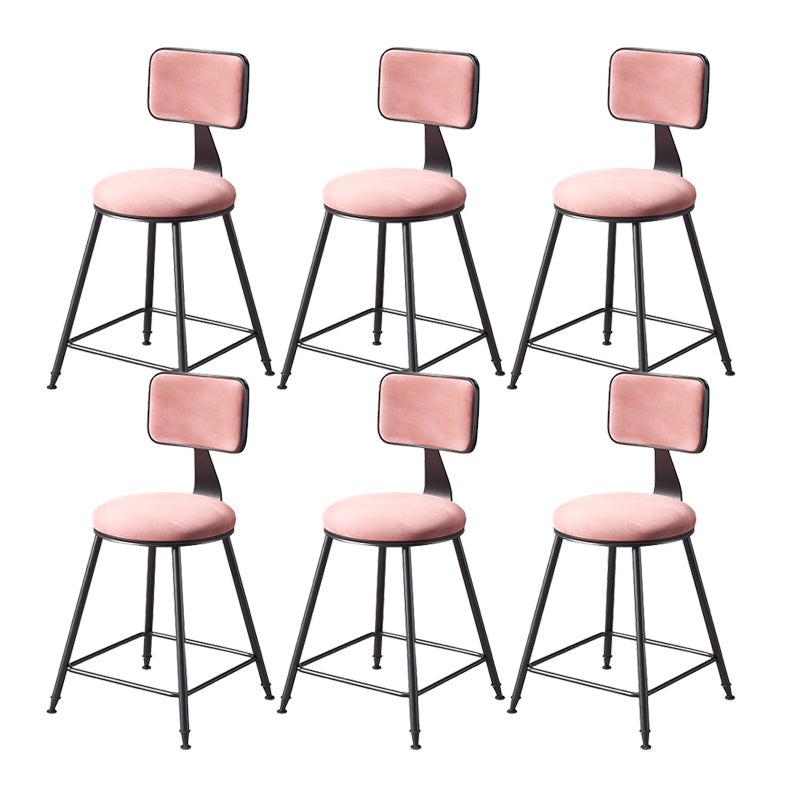Contemporary Style Barstool Round Low Back Bar Stool with Black Frame Pink 6 Piece Set Short Stool(18"H) Clearhalo 'Bar Furniture' 'Bar Stools' 'bar_stools' 'furn' 'furn_bar_stools' 'Furniture' 'Kitchen & Dining Furniture' 6394965